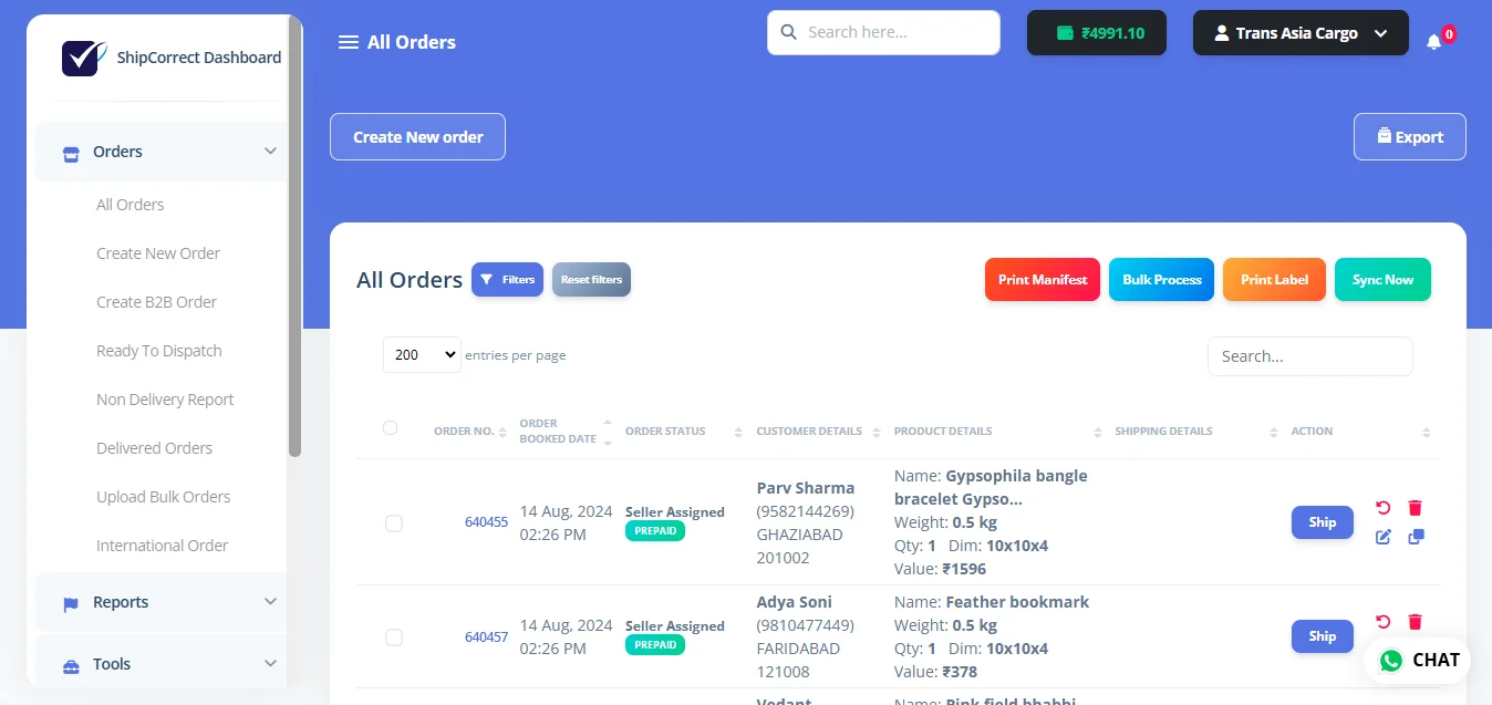 ShipCorrect All Order Page Overview