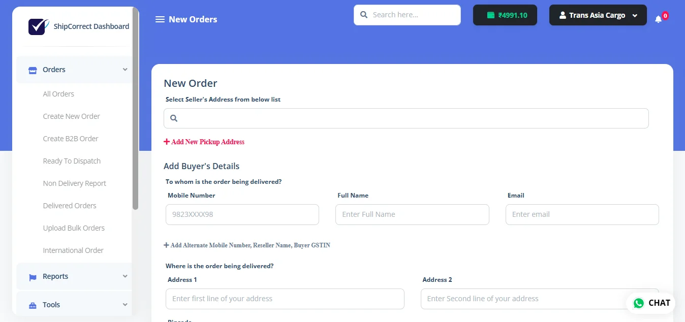 ShipCorrect New Order Page Overview